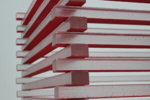 white and red piled sticks